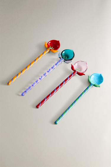 SET OF FLORAL GLASS DESSERT SPOONS (SET OF 4) - striped by Zara - Image 1