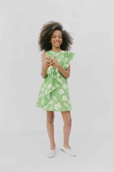 FLORAL PRINT DRESS WITH RUFFLES - Green by Zara