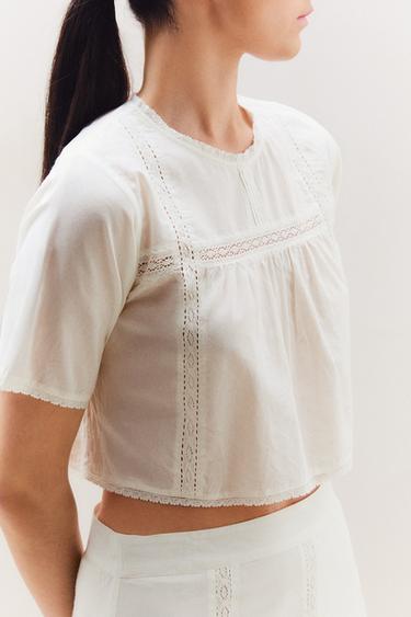 LACE CROP TOP - Ecru by Zara - Image 4