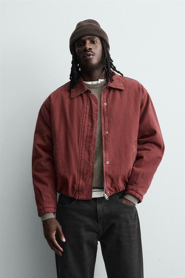 QUILTED DENIM JACKET - Burgundy by Zara