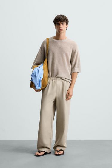 Zara 100% LINEN KNIT T-SHIRT - Light beige - Image 0