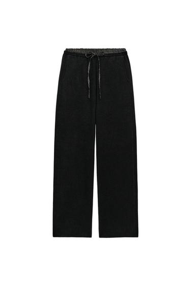 Zara COMBINATION KNIT PANTS - Black