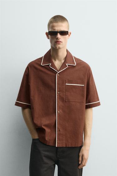 RELAXED FIT SHIRT WITH CONTRAST PIPING - Brick by Zara