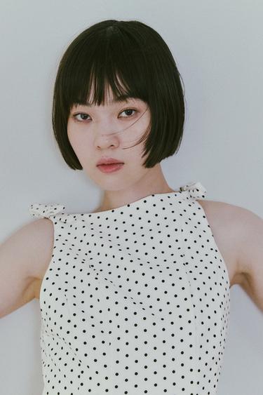 도트 페플럼 리본 탑 - Zara 화이트