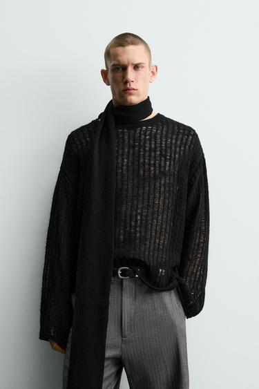TEXTURED MESH JUMPER - Black by Zara