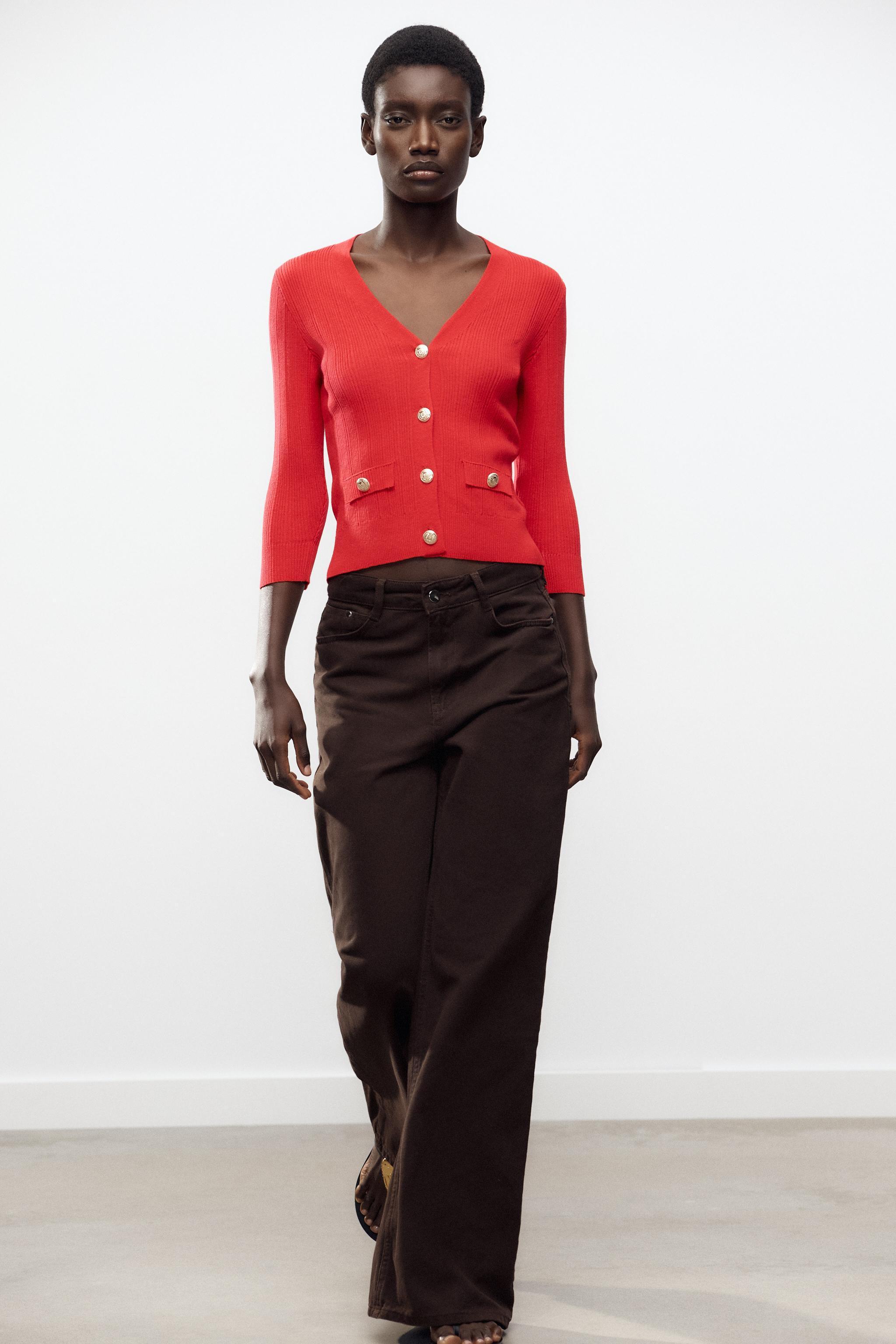 Cardigan Sweater Zara Kurze Strickjacke Zara Strickjacke Rot