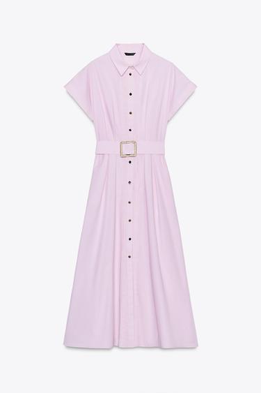 BELTED POPLIN MIDI DRESS - Pink by Zara - Image 3