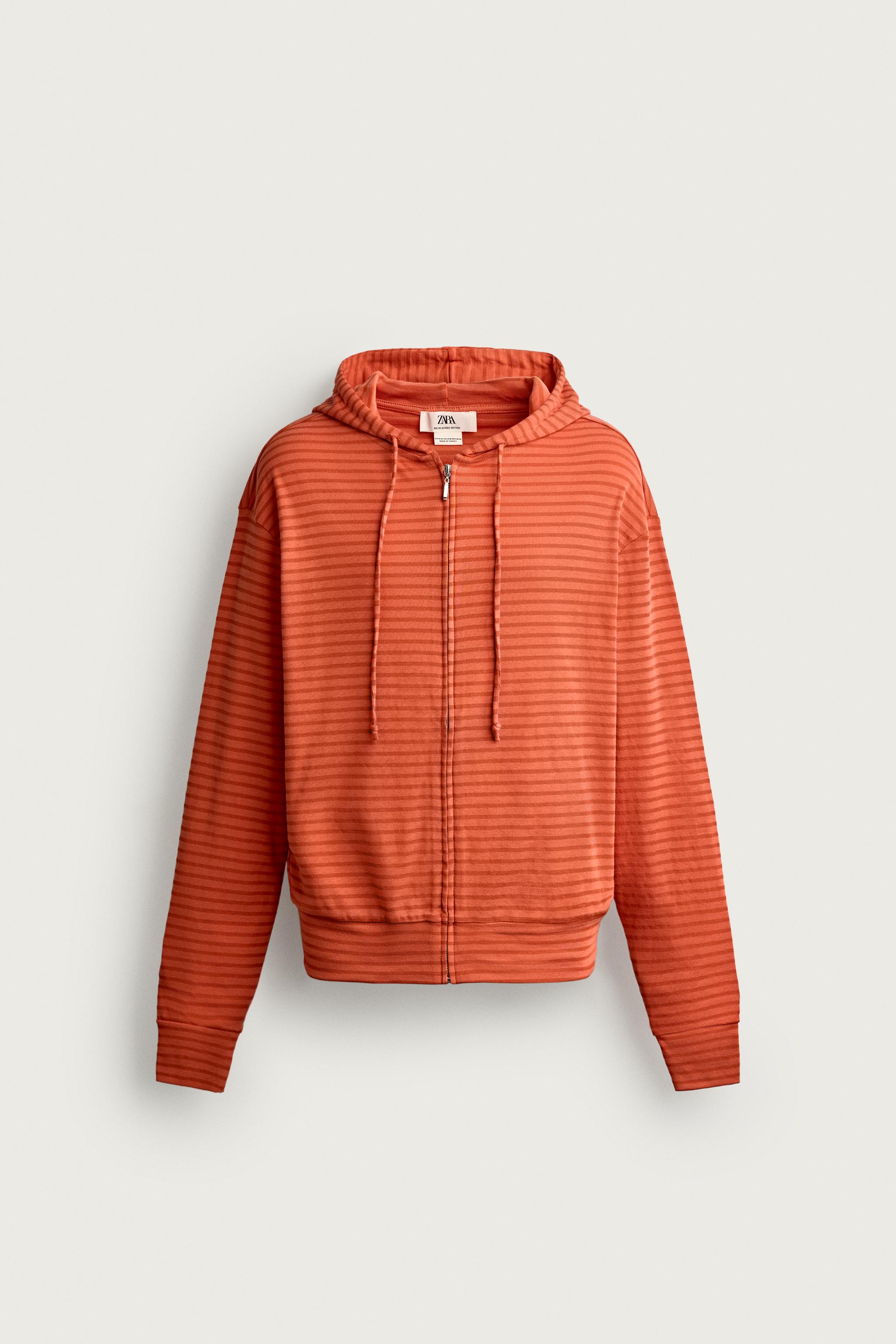 STRIPED HOODED SWEATSHIRT — Orange