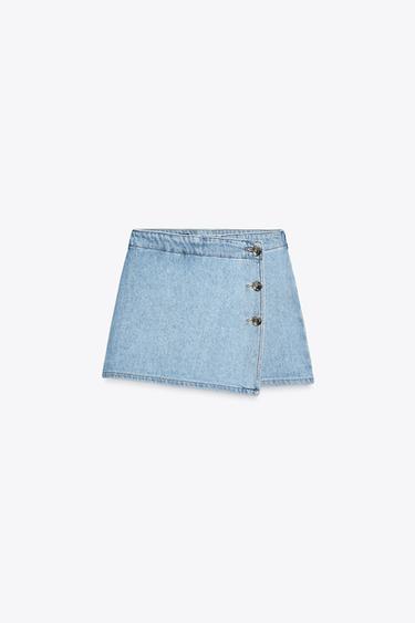 FALDILLA PANTALÓ Z1975 DENIM ENCREUADA AMB BOTONS - Blau mitjà de Zara