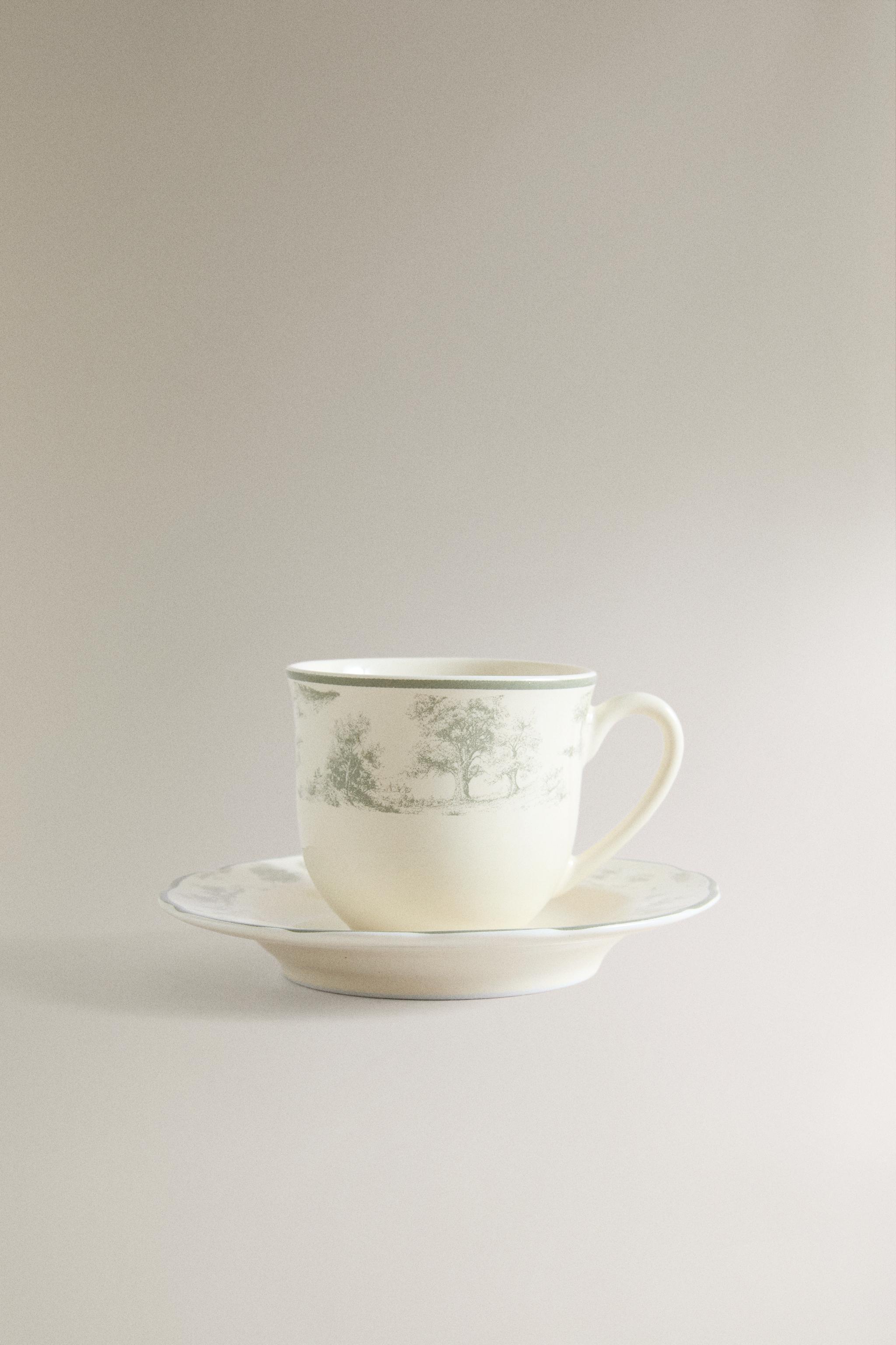 TOILE PORCELAIN COFFEE CUP AND SAUCER — Grey