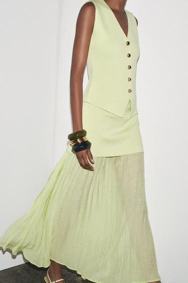 COMBINED PLEATED KNIT SKIRT - Apple green by Zara