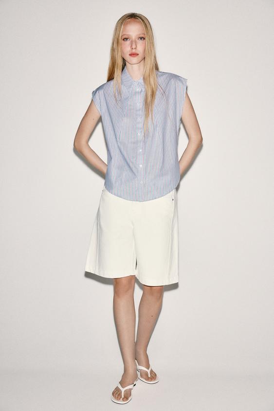 CAMISA PLIEGUES MANGA SISA - Azul / Blanco de Zara - Imagen 0