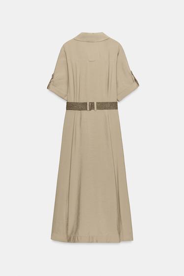 ROBE MI-LONGUE CHEMISE AVEC CEINTURE - Marron clair de Zara - Image 2