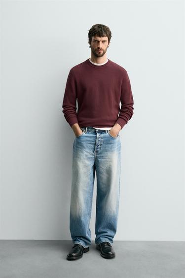 REGULAR FIT WAFFLE JUMPER - Burgundy by Zara