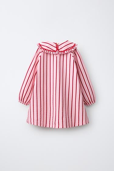STRIPED PETER PAN COLLAR DRESS — Mid-pink 2
