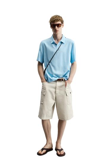 REGULAR FIT HERRINGBONE CARGO BERMUDA SHORTS - Sand by Zara