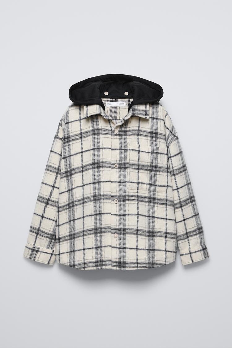 コンビフード付きチェック柄シャツジャケット - クリーム | ZARA Japan 