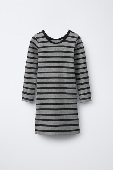 ROBE CÔTELÉE BRILLANTE À RAYURES - Gris chiné de Zara - Image 1