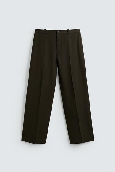 100% WOOL REGULAR FIT TROUSERS - Black / Brown by Zara - Image 6