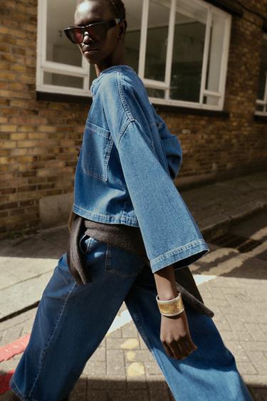 DENIM STAND COLLAR SHIRT - Mid-blue by Zara - Image 2