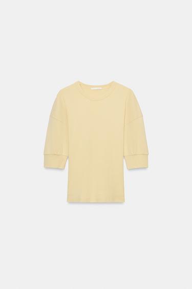 T-SHIRT CÔTELÉ MANCHES AMPLES - Jaune moyen de Zara - Image 6