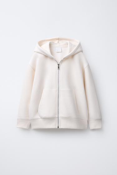 Zara BASIC ZIP SWEATSHIRT - Ecru