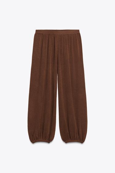 Zara BALLOON KNIT PANTS - Chocolate
