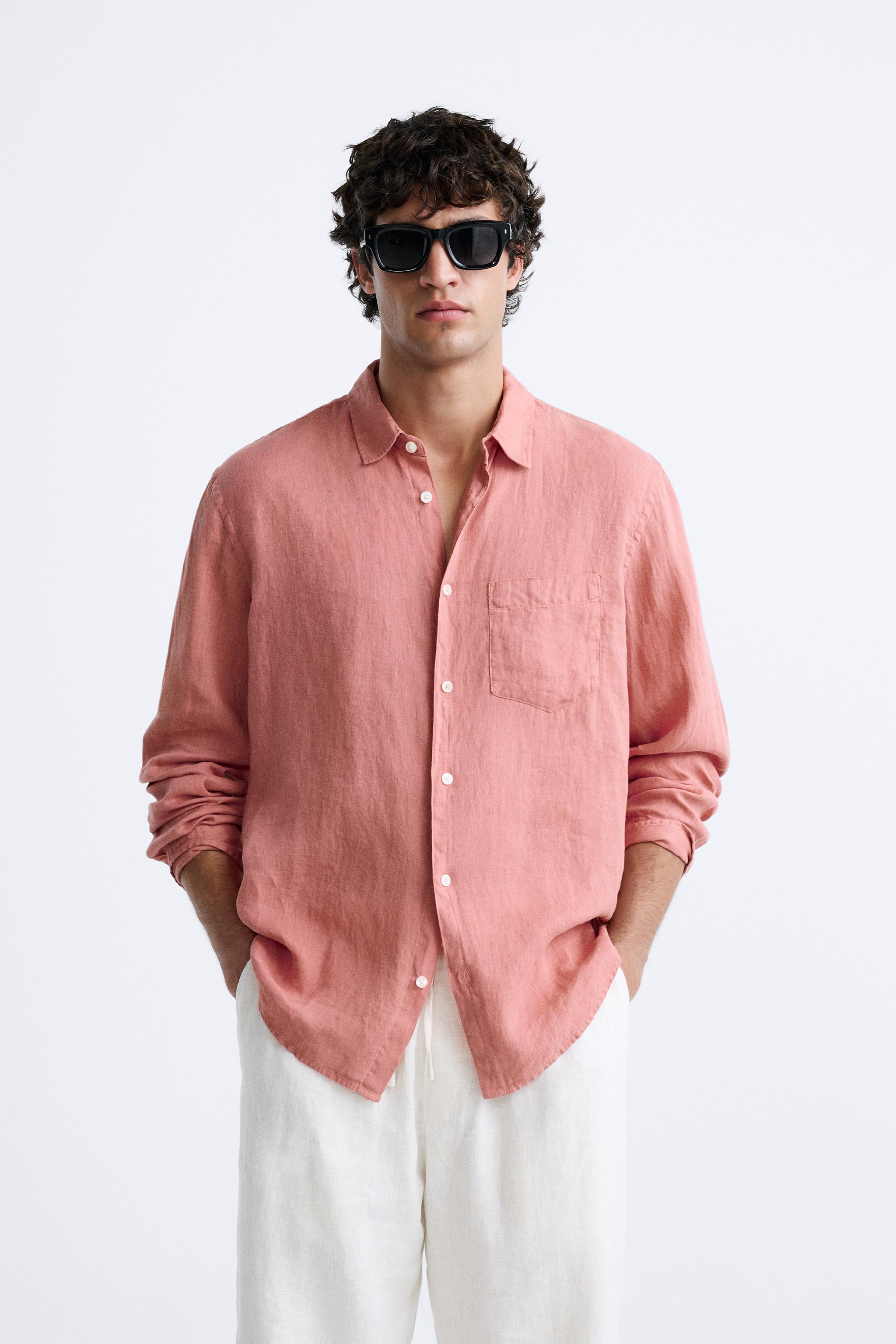 CAMISA 100 LINO Rosa empolvado ZARA Mexico