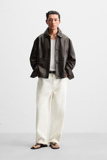 LEATHER JACKET WITH POCKETS - Brown by Zara - Image 1