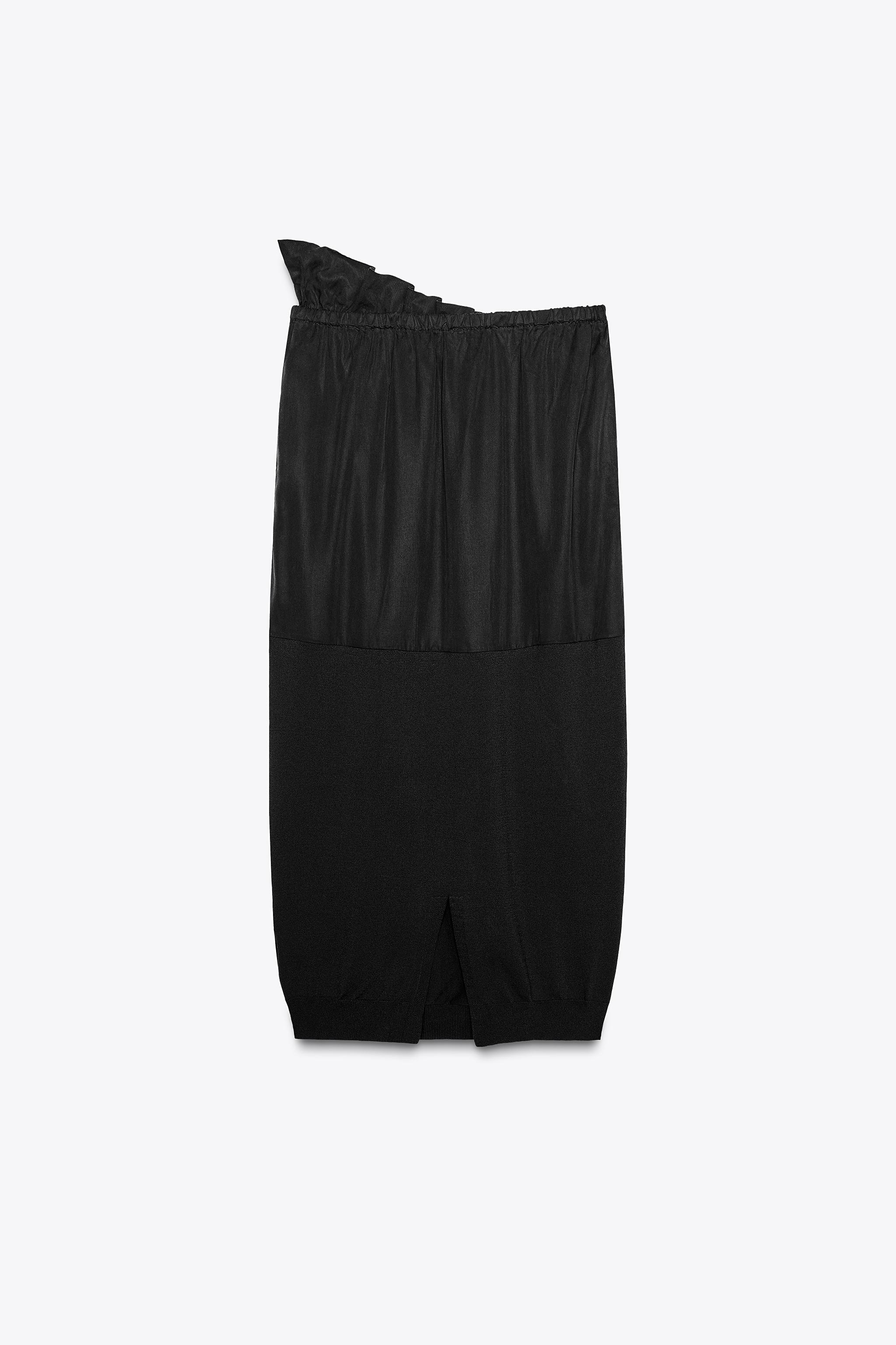 異素材ミックスニットミディ丈スカート - ブラック | ZARA Japan