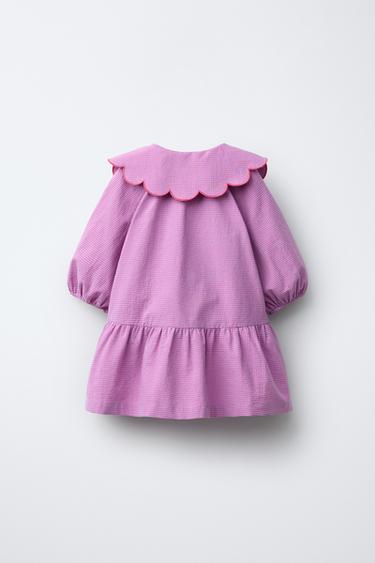 GINGHAM DRESS WITH PETER PAN COLLAR AND EMBROIDERED FLOWERS - Lilac by Zara - Image 1
