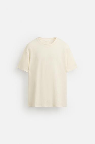 Zara 100% LINEN T-SHIRT - Ecru
