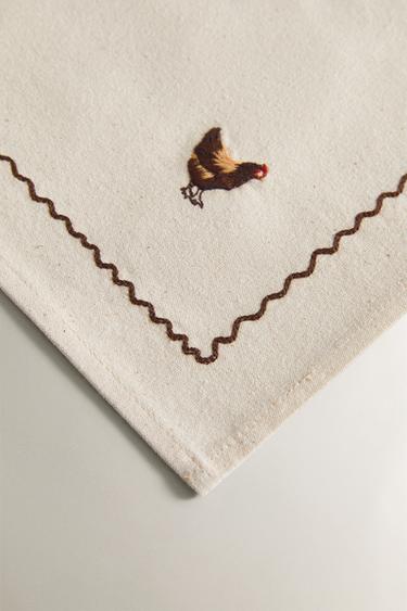 COTTON PLACEMAT WITH HEM EMBROIDERY - Brown by Zara - Image 2