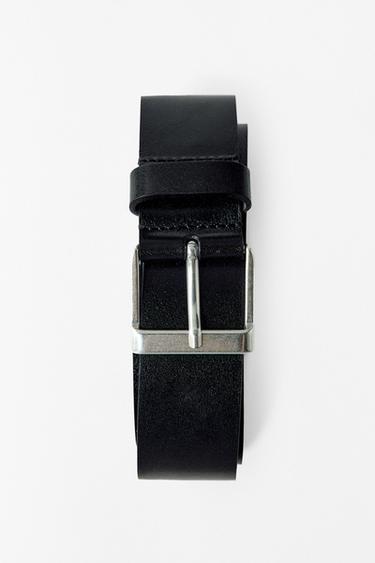 CINTURÓN PIEL HEBILLA CUADRADA - Negro de Zara