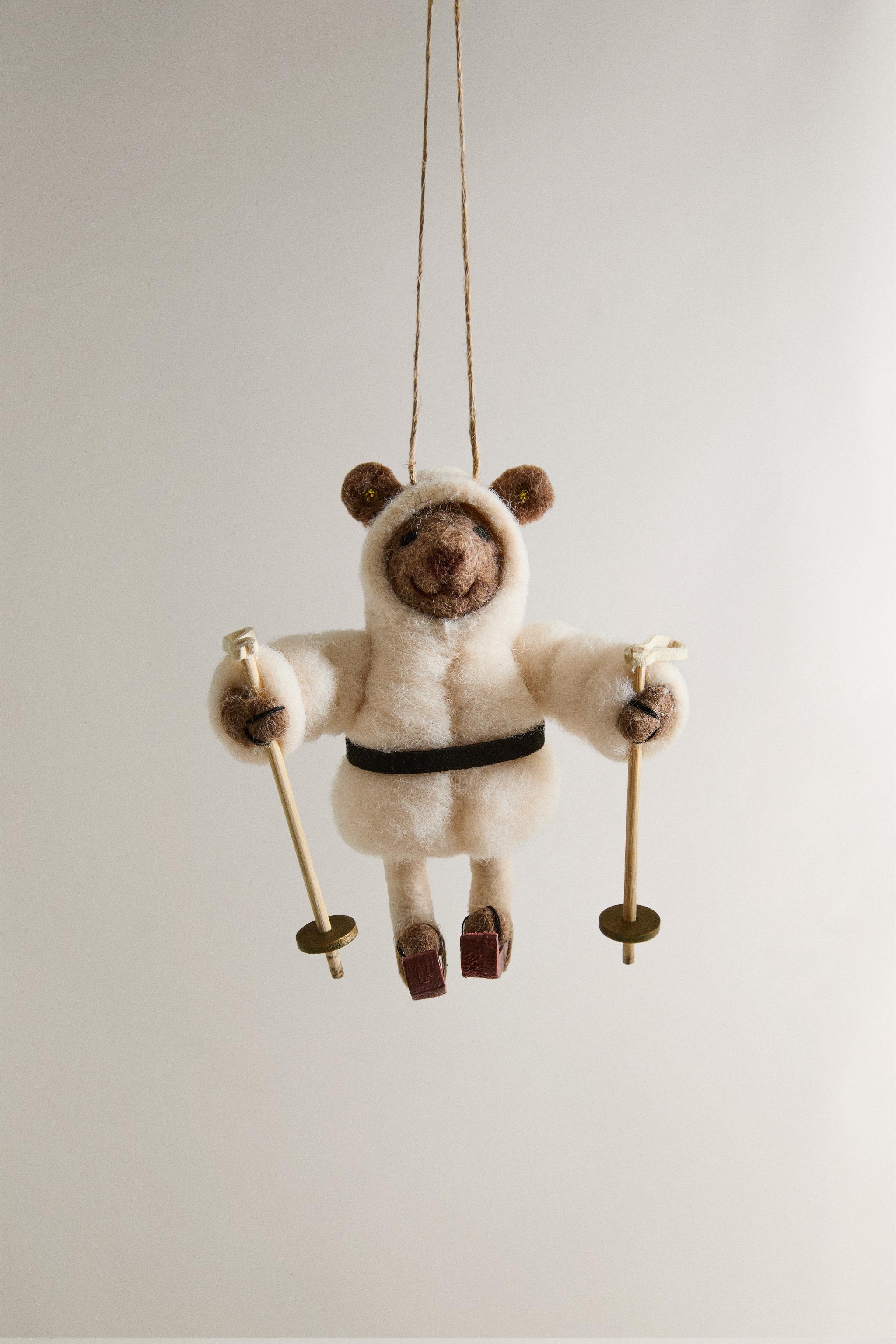 WOOL SKIING BEAR CHRISTMAS TREE ORNAMENT