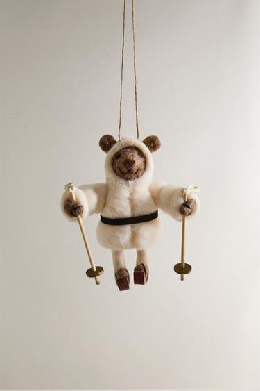 Zara WOOL SKIING BEAR CHRISTMAS TREE ORNAMENT - Brown - Image 0