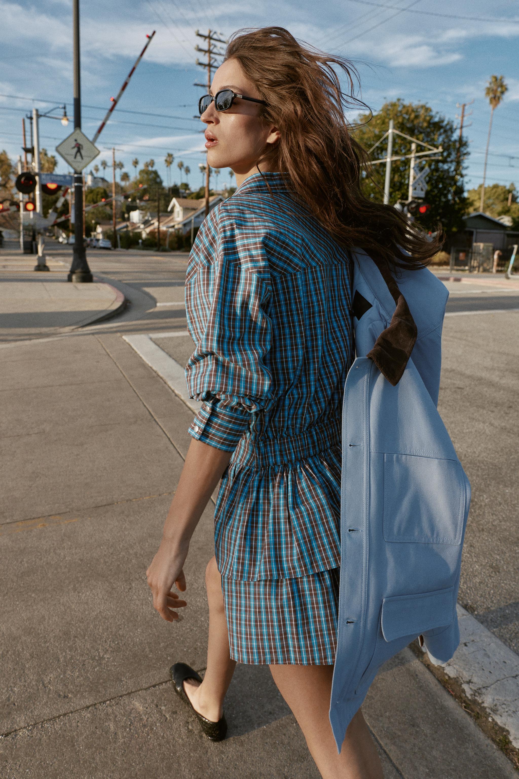 PLAID RUFFLED BELTED SHORT DRESS
