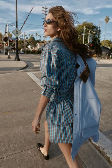SHORT CHECKED DRESS WITH BELT AND RUFFLES - Brown-Blue by Zara - Image 8