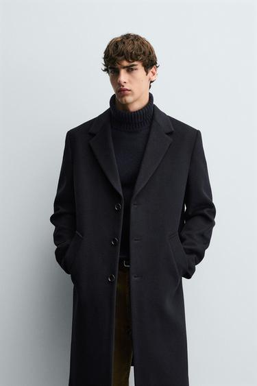 REGULAR FIT WOOL COAT - Navy blue by Zara