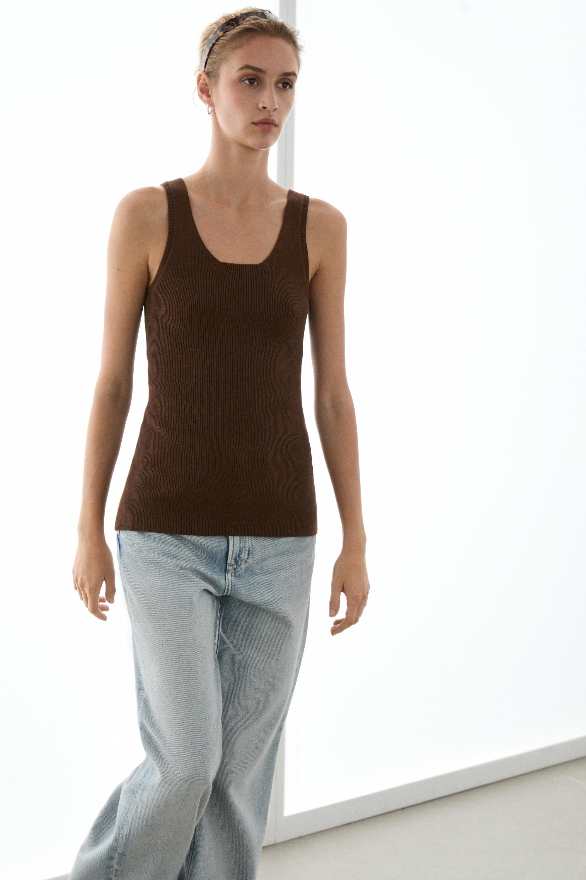 100% cotton ribbed tank top — Brown