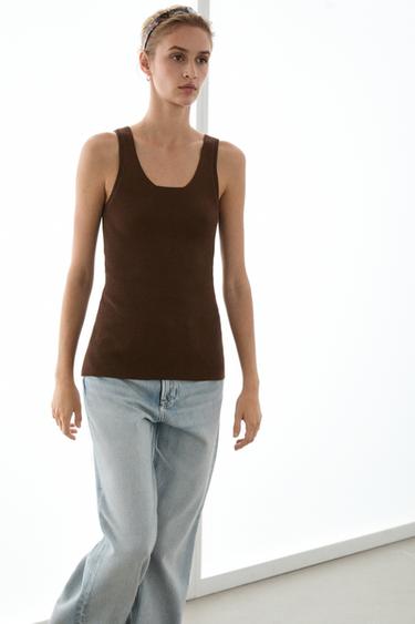100% cotton ribbed tank top — Brown 2