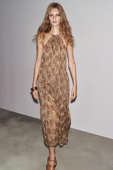 ZW COLLECTION PRINTED HALTER DRESS - Khaki by Zara - Image 0