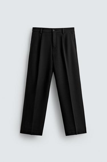 CALÇA RELAXED FIT COM PREGAS - Preto da Zara