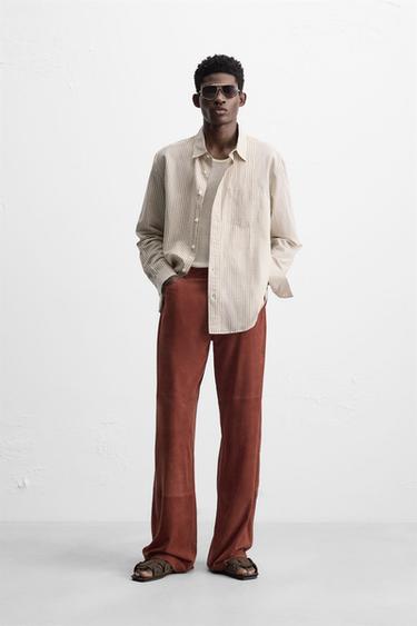 Zara LIMITED EDITION SUEDE LEATHER PANTS - Russet - Image 0