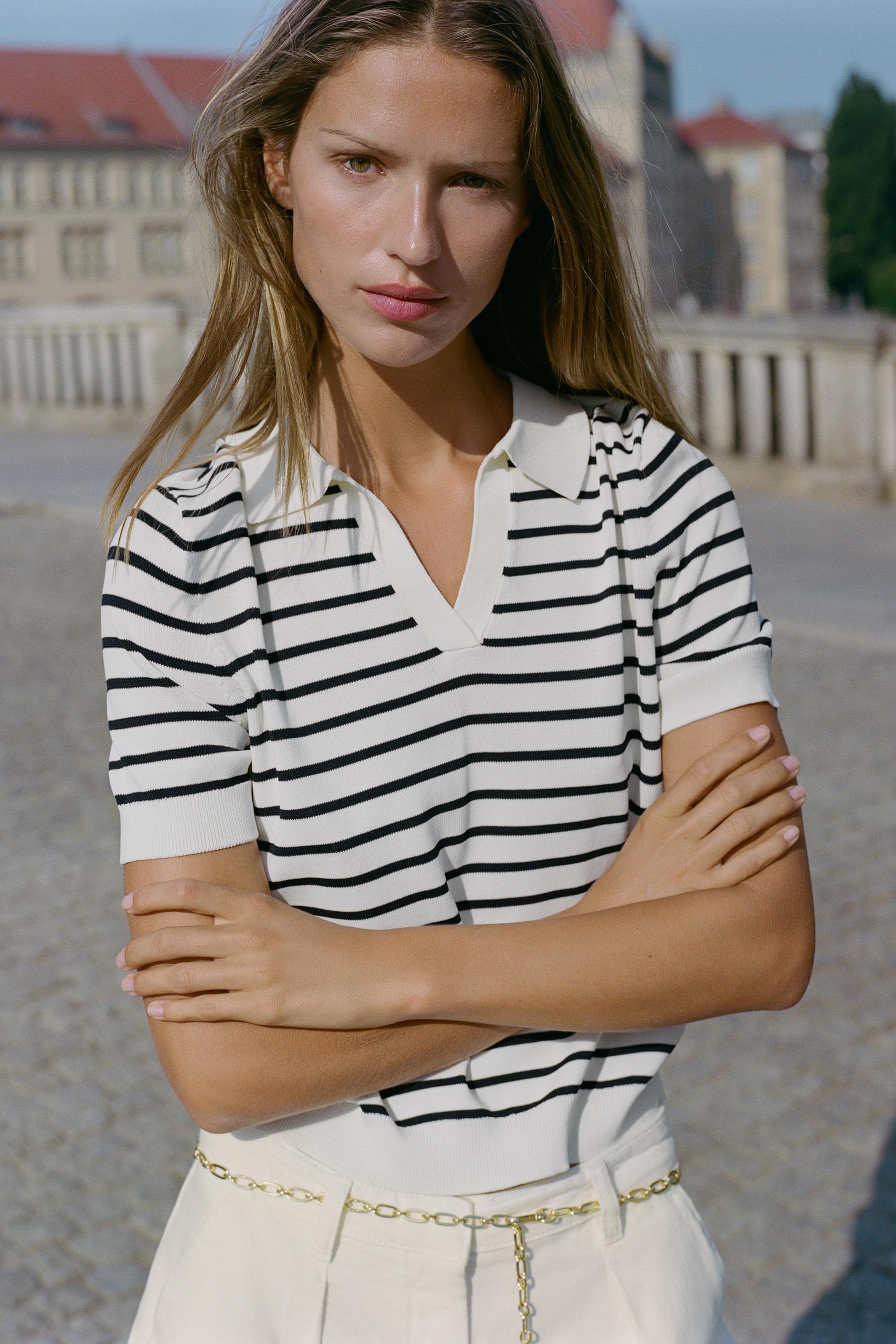 SHORT SLEEVE STRIPED KNIT POLO — striped