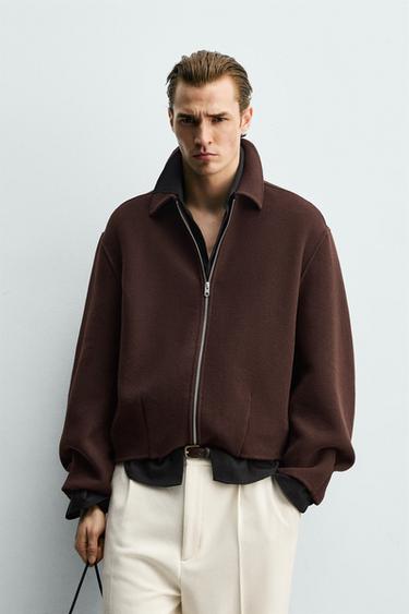 BOXY FIT WOOL BLEND JACKET - Aubergine by Zara