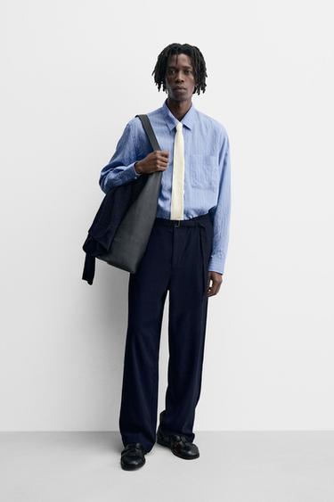 CREASED-EFFECT STRIPED FLOWING SHIRT - Blue by Zara