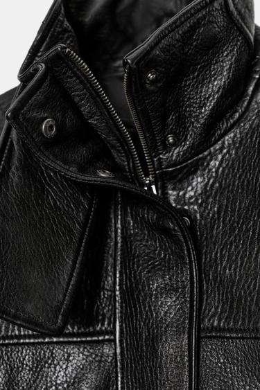 ADJUSTABLE WAIST LEATHER JACKET - Noir de Zara - Image 10