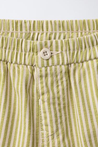 STRIPED COTTON LINEN BERMUDA SHORTS - Ecru / Green by Zara - Image 2