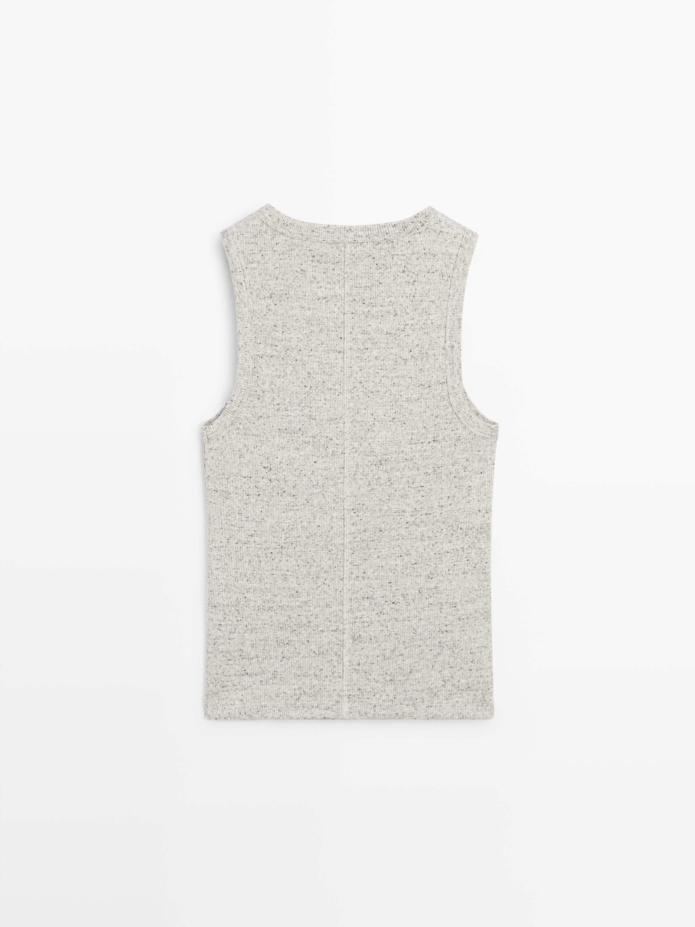 Sleeveless cotton blend T-shirt